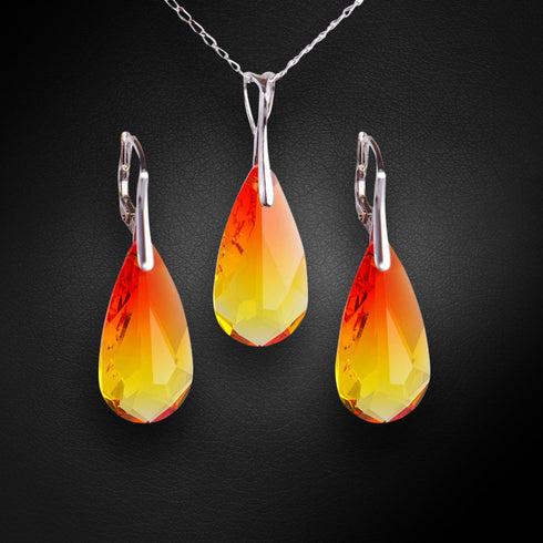 Sudraba komplekts "Varavīksnes Kaskāde (Fireopal)" ar Swarovski™ kristāliem